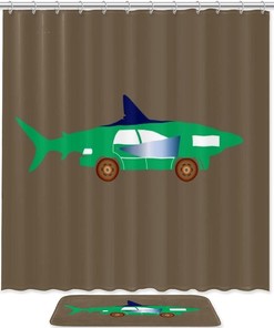 Shark Car Shower Curtain in Waterproof Fabric for Bathroom Decor