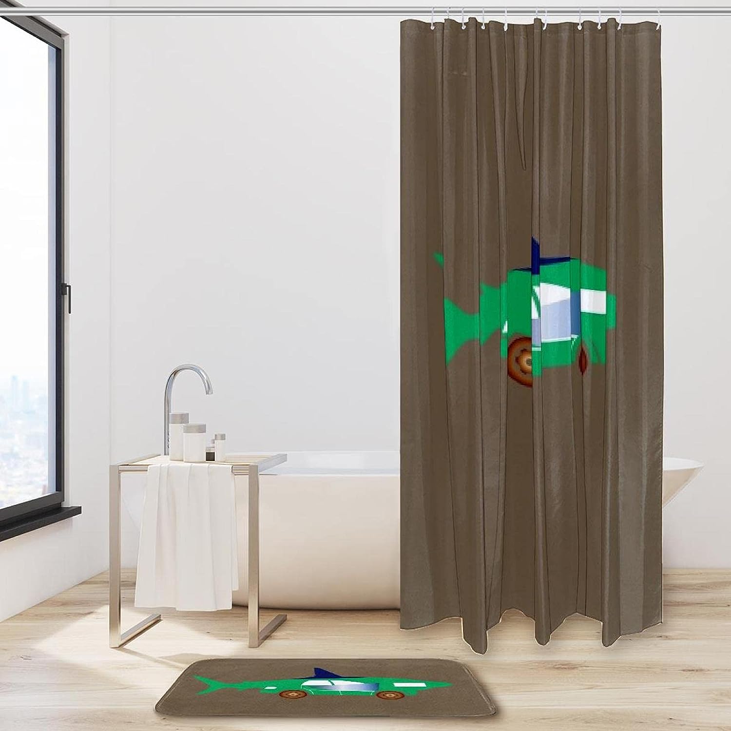 Shark Car Shower Curtain in Waterproof Fabric for Bathroom Decor