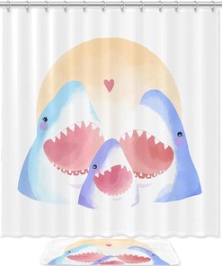Shark Family Shower Curtain with Watercolor Print | Home Decor Bathroom Curtain