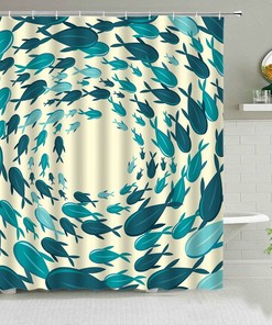 Shark in Ocean Shower Curtain with Underwater World Pattern - Home and Bathroom Decor