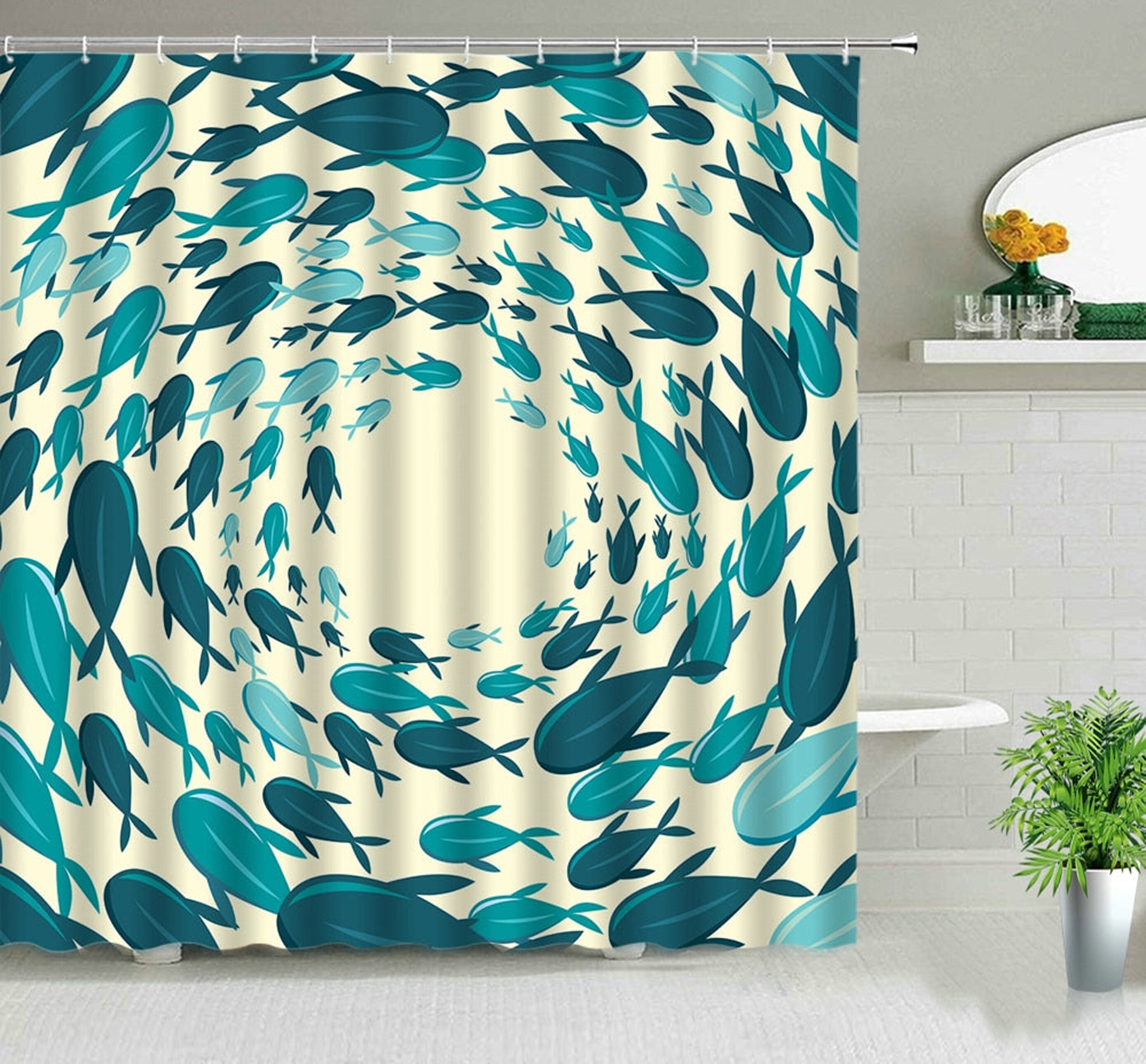 Shark in Ocean Shower Curtain with Underwater World Pattern - Home and Bathroom Decor