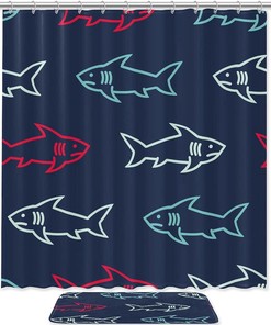 Sharks Ocean Sea Waterproof Fabric Shower Curtain for Bathroom - Nautical Bathroom Decor