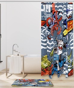 Sharks Octopus Crab Surfing Waterproof Fabric Shower Curtain for Bathroom - Bathroom Accessories