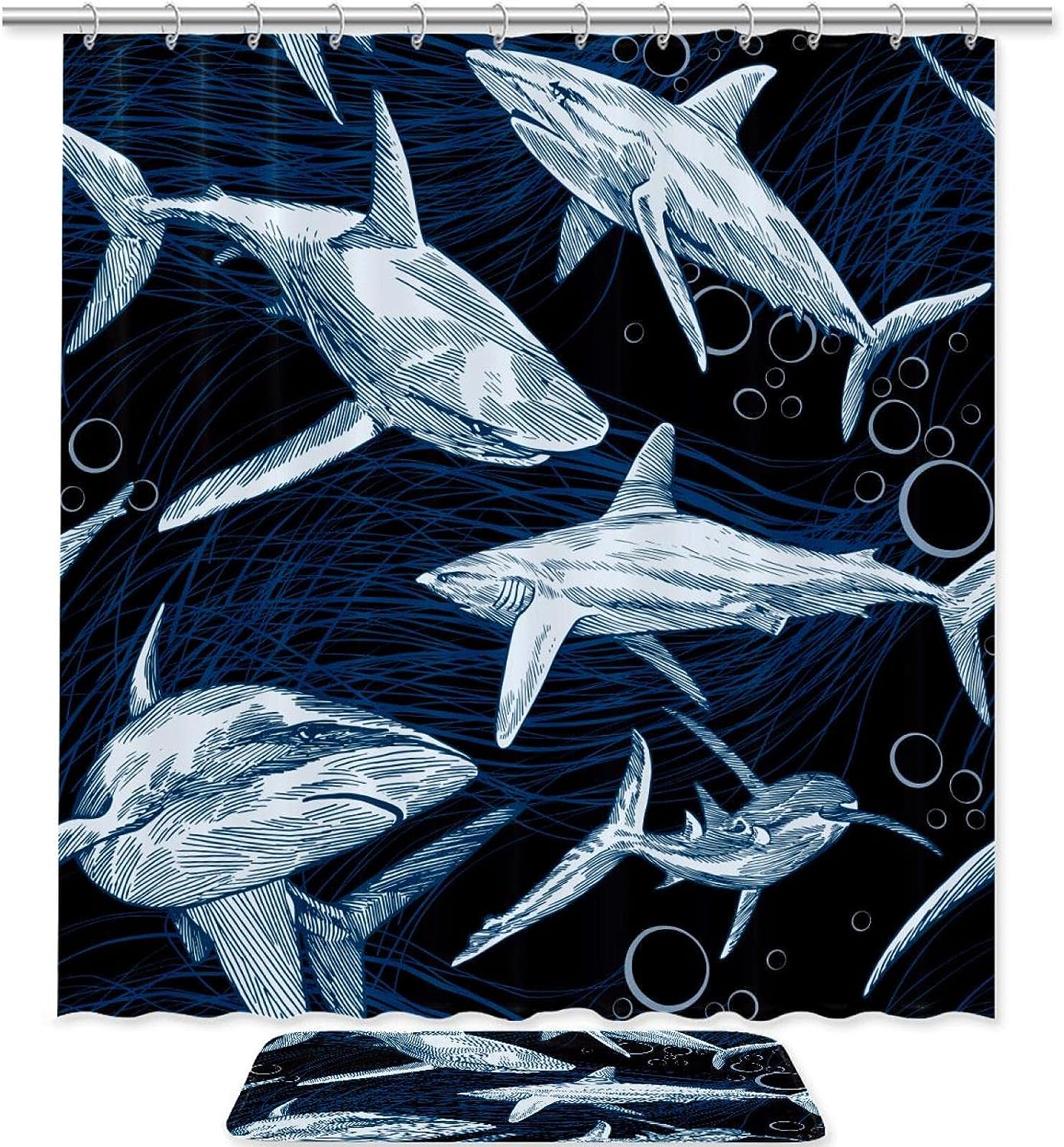 Sharks Sea Ocean Waterproof Fabric Shower Curtain for Bathroom - Bathroom Accessories
