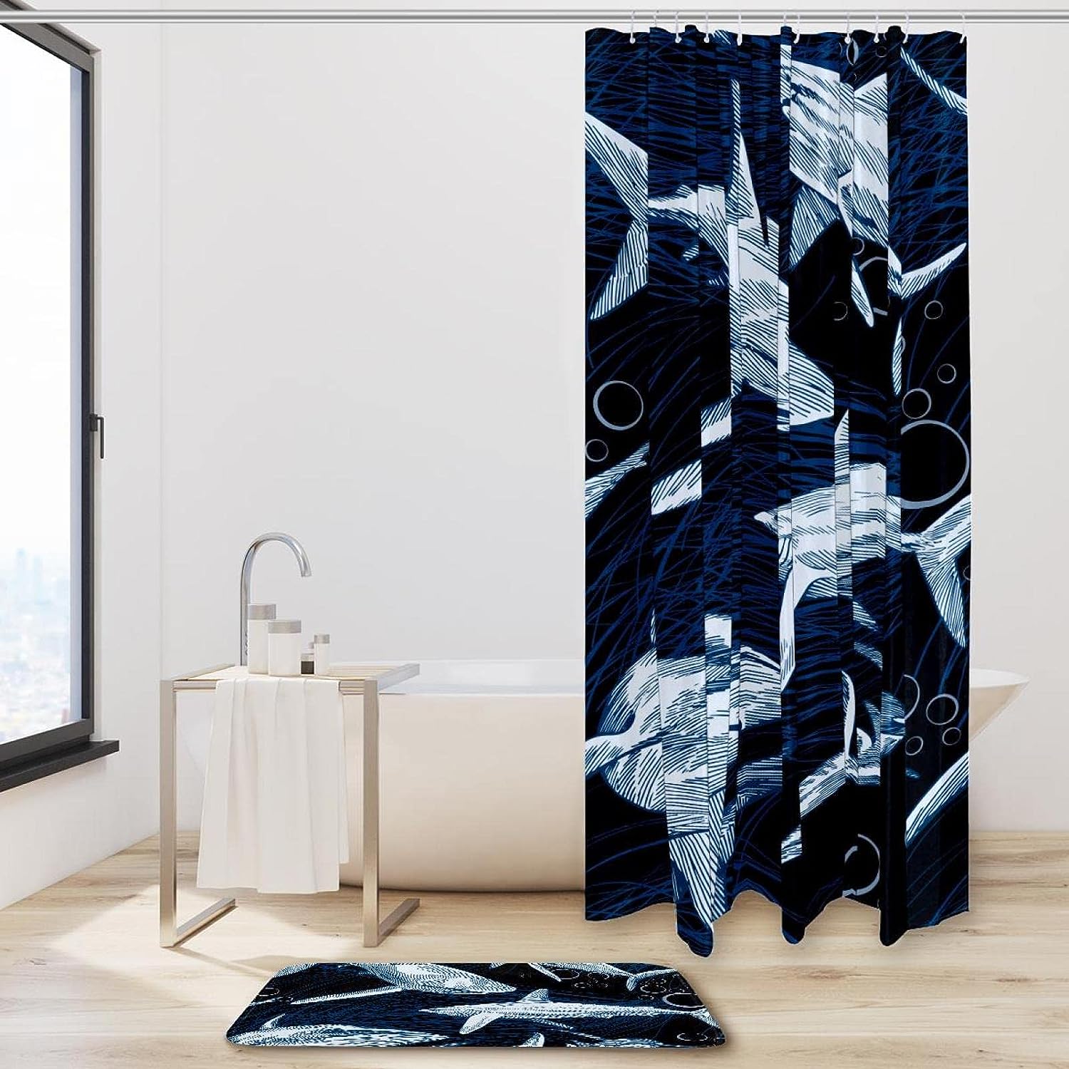 Sharks Sea Ocean Waterproof Fabric Shower Curtain for Bathroom - Bathroom Accessories