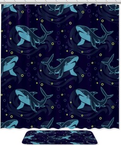 Sharks in Color Shower Curtain in Waterproof Fabric for Bathroom Decoration