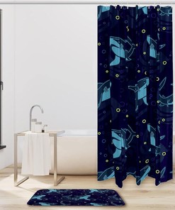 Sharks in Color Shower Curtain in Waterproof Fabric for Bathroom Decoration