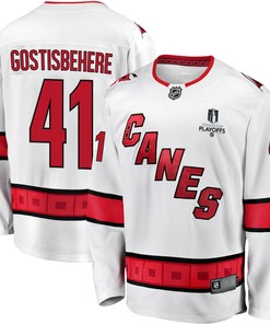 Shayne Gostisbehere 41 Carolina Hurricanes Stanley Cup 2023 Playoffs Patch Away Breakaway Men Jersey - White
