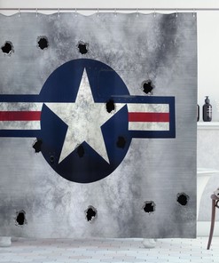 Show your Love for Aircraft Artprint with Army Logo USAF Grunge Metal Bullet Holes Shower Curtain