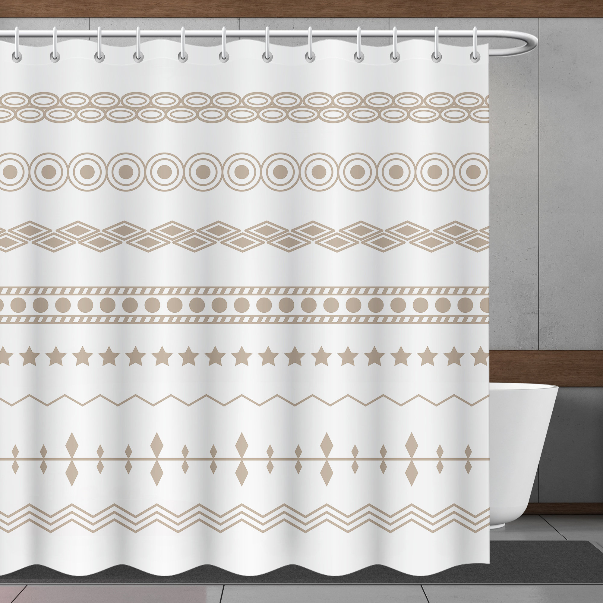 Shower Curtain with Minimalistic Geometric Pattern in Bohemia Style, Perfect for Bathtub Decor - Bathroom Curtain