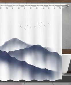 Shower Curtain with Mountain Peak Bird Pattern in Bohemia Style, Minimalistic and Perfect for Bathtub Decor - Bathroom Curtain