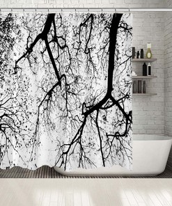 Silhouette of Tree Artistic Print on Waterproof Button Hole Shower Drapes for your Bathtub