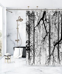 Silhouette of Tree Artistic Print on Waterproof Button Hole Shower Drapes for your Bathtub 