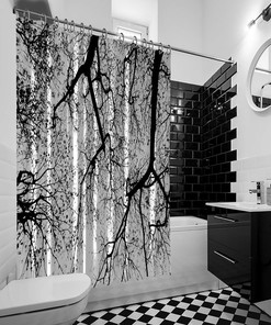 Silhouette of Tree Artistic Print on Waterproof Button Hole Shower Drapes for your Bathtub 
