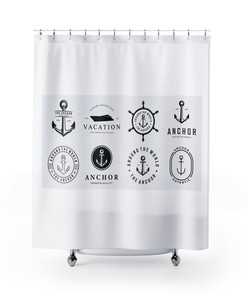Simple Black and White Anchor Marine Shower Curtain - Fabric for Bathroom 