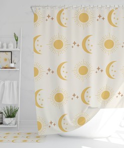 Simple Minimal Astrology Boho Shower Curtain, Sun and Moon Design Bathroom Decor