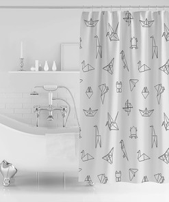Simple Origami Soft Bird Frog Pinwheel Ship Giraffe Shower Curtain - Waterproof Fabric for Bathroom Decor