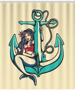 Siren Mermaid Anchor Shower Curtain for Your Retro Bathroom Decor