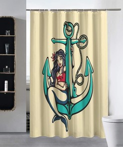 Siren Mermaid Anchor Shower Curtain for Your Retro Bathroom Decor