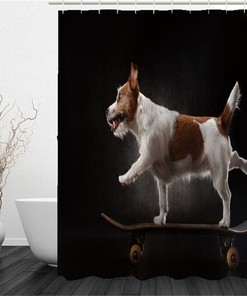 Skateboarding Shenanigans - 3D Pet Skateboard Dog Animal Print Black Bathroom Shower Curtain for Bathroom Decor