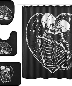 Skeleton Skull Love Heart Shower Curtain Set for Bathroom Home Decor