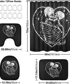 Skeleton Skull Love Heart Shower Curtain Set for Bathroom Home Decor