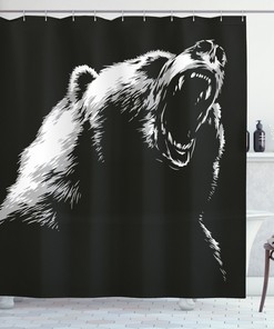 Sketch Art Carnivore Shower Curtain with Bear Print for Bathroom 
