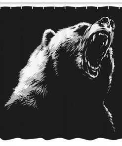 Sketch Art Carnivore Shower Curtain with Bear Print for Bathroom