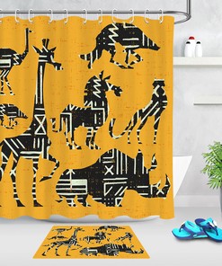 Sketch Giraffe Creative Animals Shadow Bath Waterproof Fabric Shower Curtain - Bathroom Decor