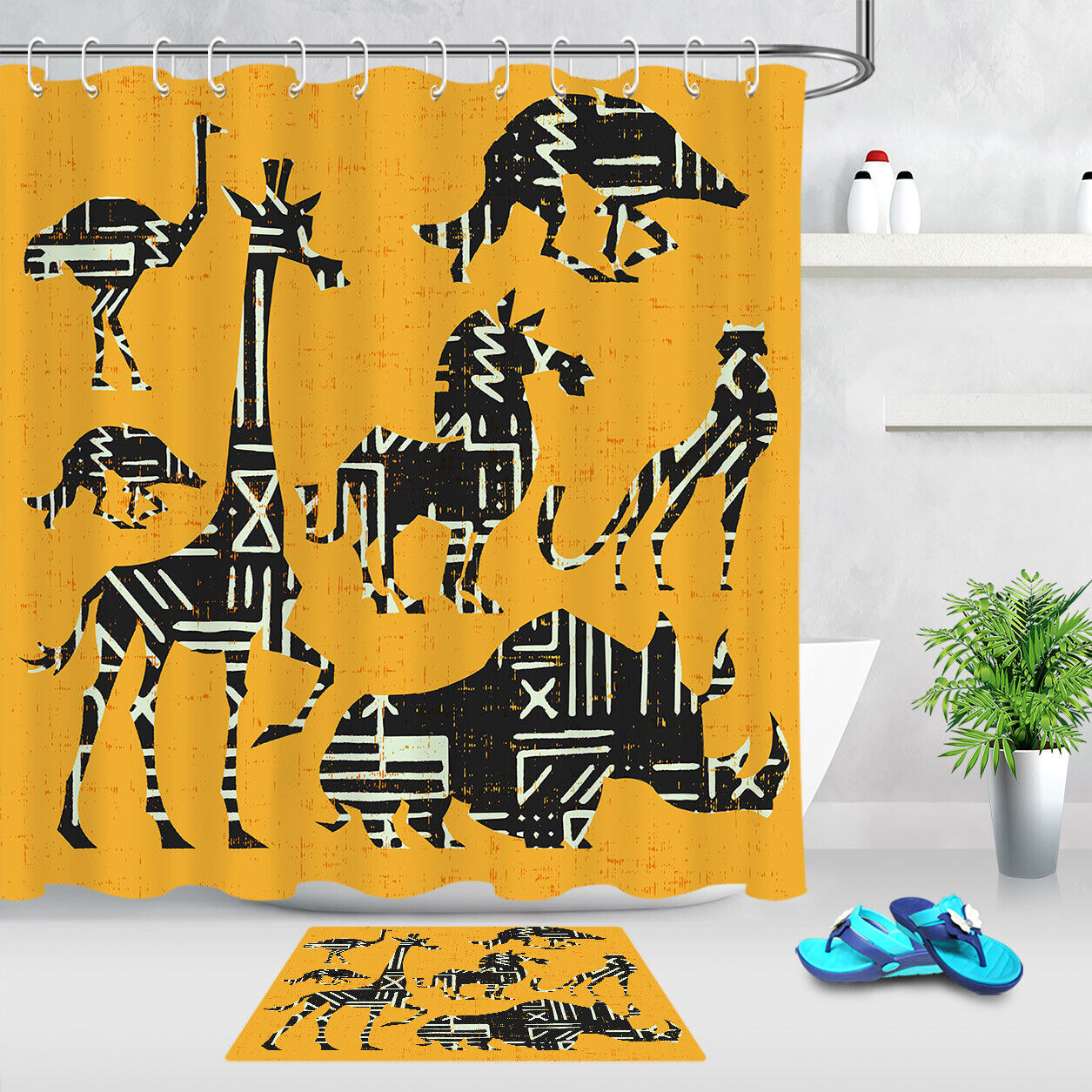 Sketch Giraffe Creative Animals Shadow Bath Waterproof Fabric Shower Curtain - Bathroom Decor