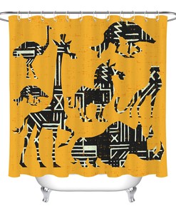 Sketch Giraffe Creative Animals Shadow Bath Waterproof Fabric Shower Curtain - Bathroom Decor