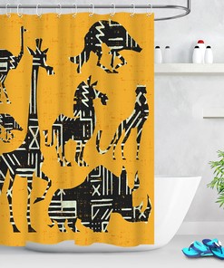 Sketch Giraffe Creative Animals Shadow Bath Waterproof Fabric Shower Curtain - Bathroom Decor