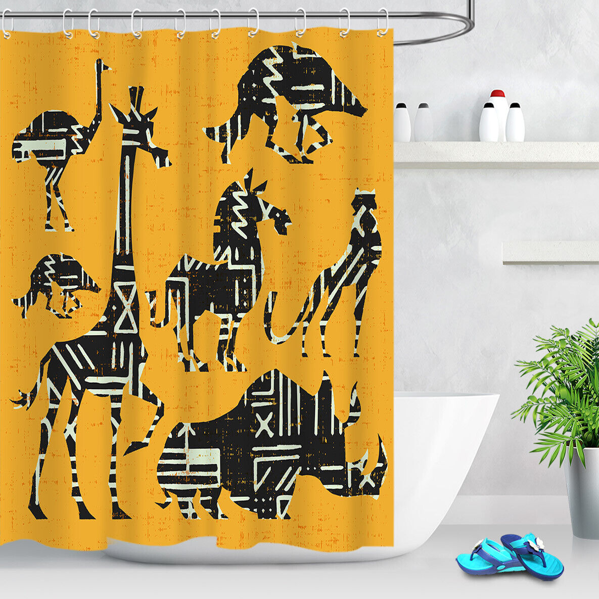 Sketch Giraffe Creative Animals Shadow Bath Waterproof Fabric Shower Curtain - Bathroom Decor