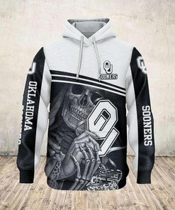 Skull Death Hold Logo Oklahoma Sooners Black And White 3D Hoodie Oklahoma Sooners Unique Gifts