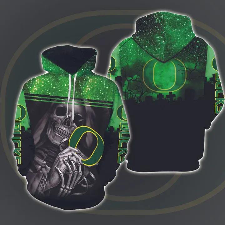 Skull Death Hold Logo Oregon Ducks for Halloween 3D Hoodie Oregon Ducks Unique Gifts