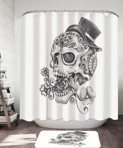 Skull Drawing Shower Curtain - Gothic and Chic Bathroom Decor with Black and White Design