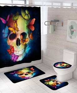 Skull Non-Slip Waterproof Shower Curtain Mat for Bathroom