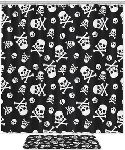 Skull Octopus Flowers Shower Curtain in Waterproof Fabric for Bathroom Decoration