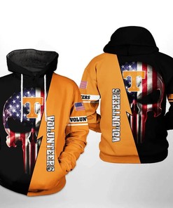 Skull Punisher With Flag American And Logo Tennessee Volunteers 3D Hoodie Cool Tennessee Volunteers Gifts