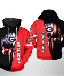 Skull Punisher With Flag American Georgia Bulldogs 3D Hoodie College Baseball Apparel