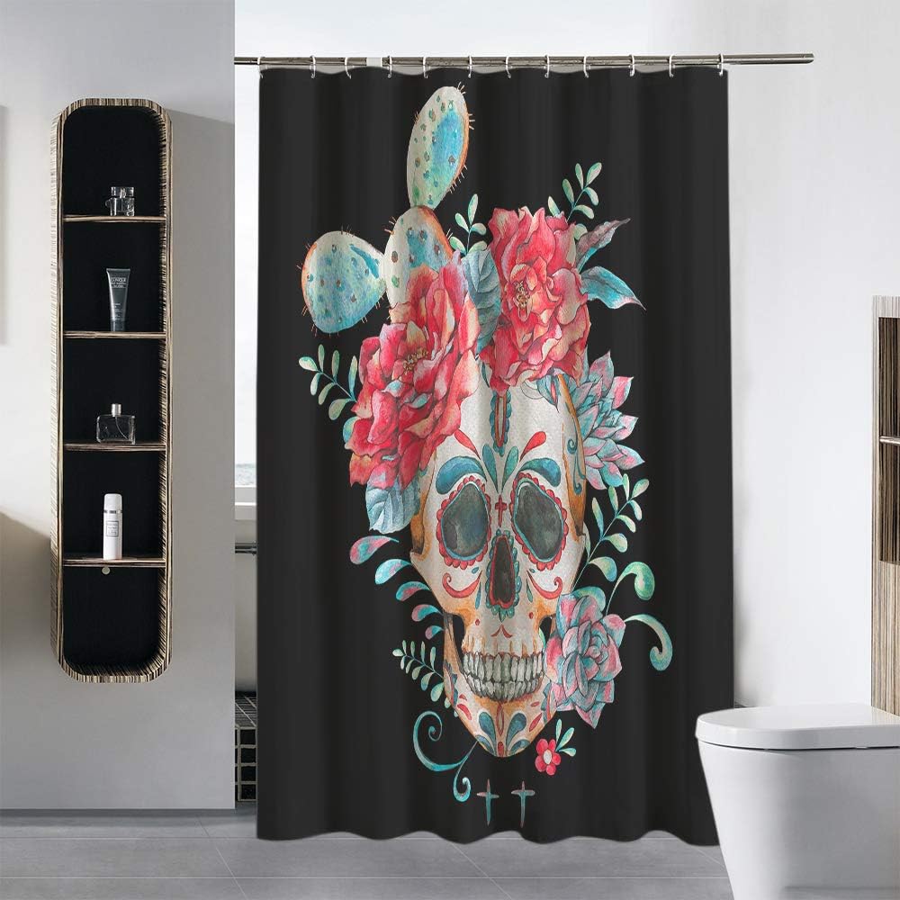 Skull Rose Succulent Shower Curtain for Your Vintage Bathroom Decor