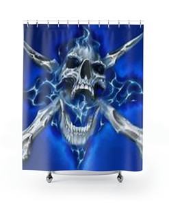 Skull Shower Curtain in Blue Bathroom Décor