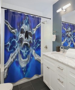 Skull Shower Curtain in Blue Bathroom Décor