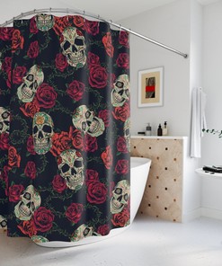 Skull and Roses Shower Curtain for Edgy Bathroom Decor