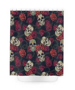 Skull and Roses Shower Curtain for Edgy Bathroom Decor