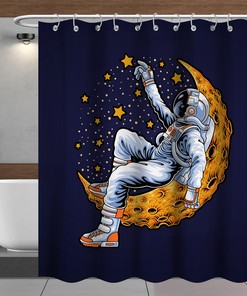 Sky Moon Star Spaceman Shower Curtain - Creative Space Theme Bathroom Decor