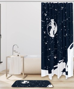 Sky Whale Moon Star Shower Curtain in Waterproof Fabric for Bathroom Decoration