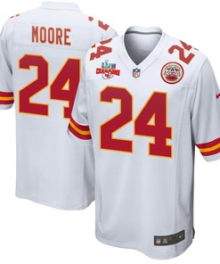 Skyy Moore 24 Kansas City Chiefs Super Bowl LVII Champions 3 Stars Men Game Jersey - White