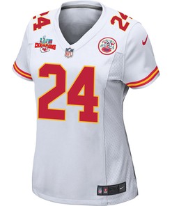 Skyy Moore 24 Kansas City Chiefs Super Bowl LVII Champions 3 Stars Women Game Jersey - White