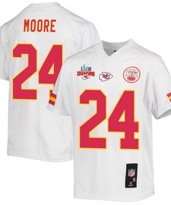 Skyy Moore 24 Kansas City Chiefs Super Bowl LVII Champions 3 Stars Youth Game Jersey - White